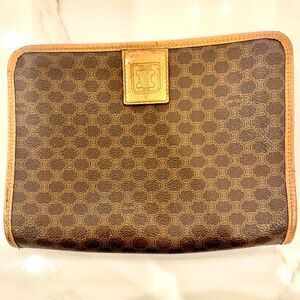 Celine Vintage Leather Clutch Bag with Zipper Closure